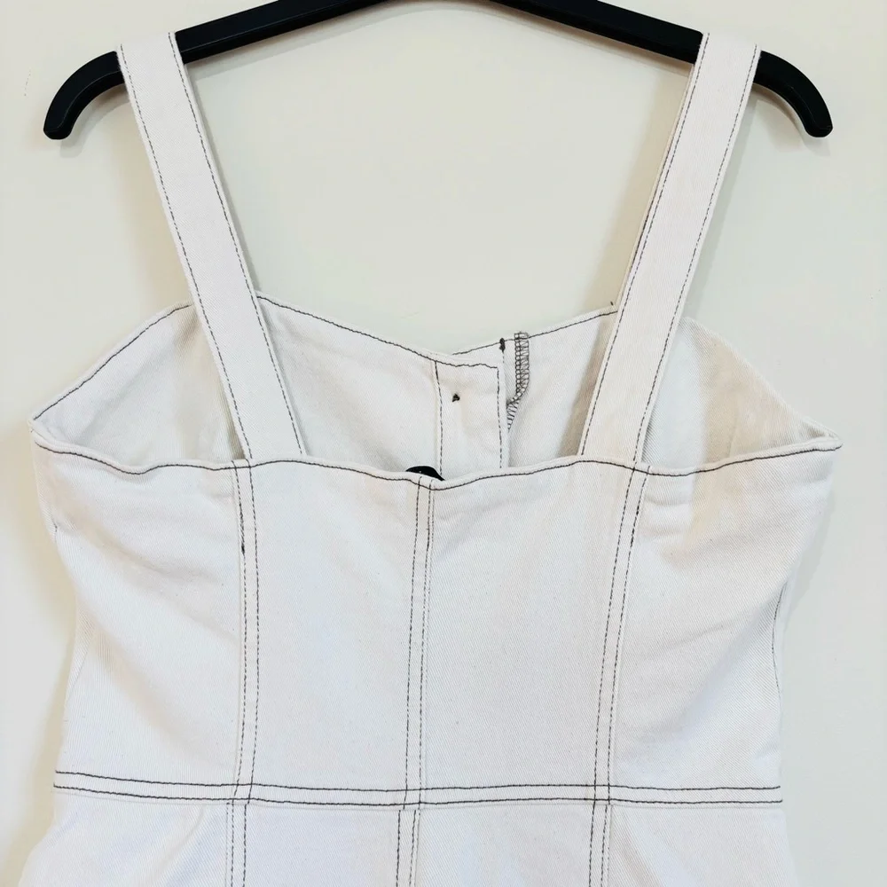 Zara Bodycon Overall Sleeveless corset Black Button Front Off White Denim Dress - Picture 8 of 16